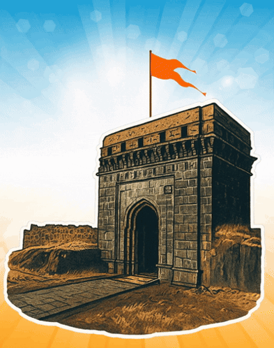 Brick Building With Orange Flag GIF