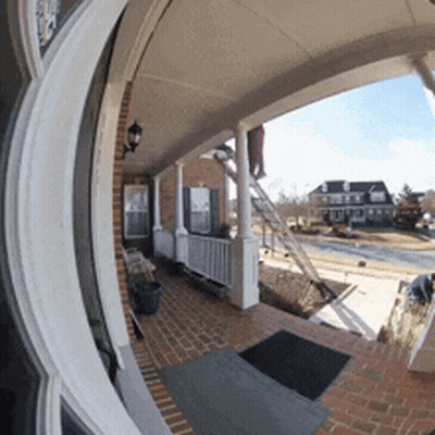 Brick House With Porch And Ladder GIF
