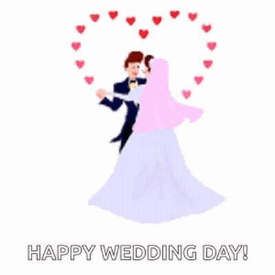 Bride And Groom Dancing Surrounded By Pink Hearts GIF