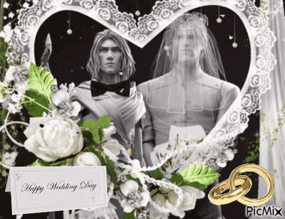Bride And Groom With Happy Wedding Day Card GIF