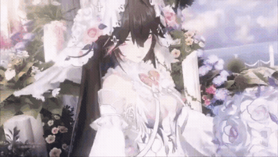Bride In Wedding Dress Standing In Front Of Bouquet GIF