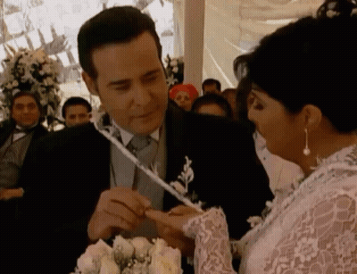 Bride In White Lace Dress With Groom GIF