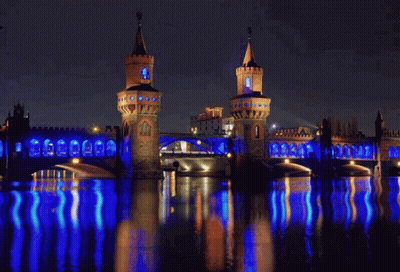 Bridge Lit Up With Blue Lights GIF