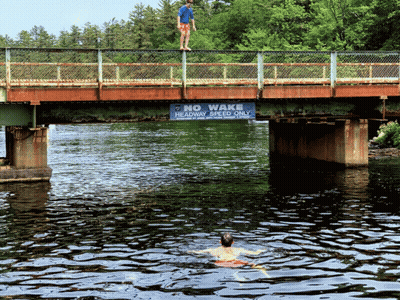 Bridge Over Water With Large Dome GIF