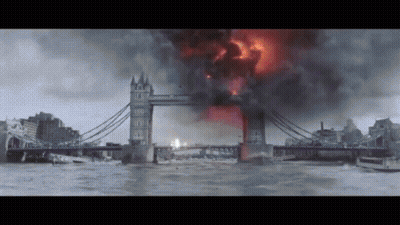 Bridge With Smoke And Word Tower GIF