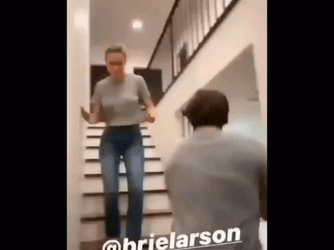 Brie Larson Excited Walking Down Stairs GIF