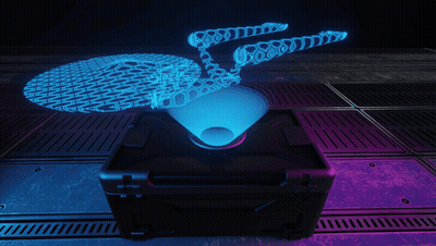 Briefcase With Hologram Of Star Trek Ship GIF