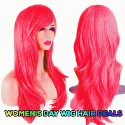 Bright Pink Wig Mannequin Women's Day Hair Deals GIF