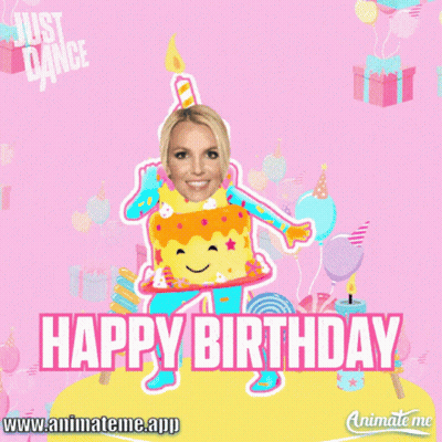 Britney Spears ' Face Is On A Birthday Cake With The Words Happy Birthday GIF