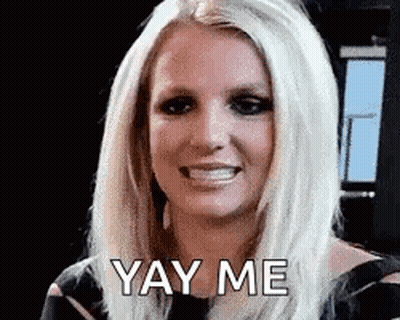 britney spears is smiling and says yay me .