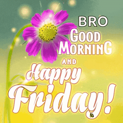 Bro Good Morning And Happy Friday Greeting Card With A Purple Flower GIF