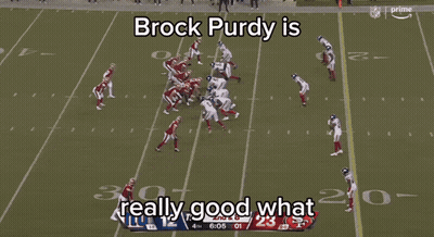 Brock Purdy Is Really Good What Is Being Displayed On A Football Field GIF
