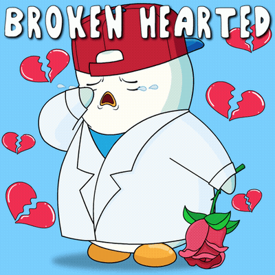 Broken Hearted Penguin Holding Rose GIF