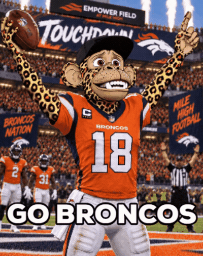 Broncos Mascot Holding Football GIF