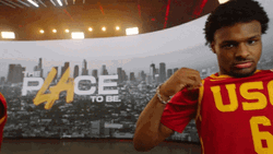 Bronny James Showing Off USC Jersey 6 GIF