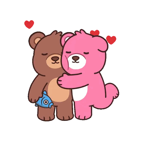 Brown And Pink Teddy Bears Hugging Sticker