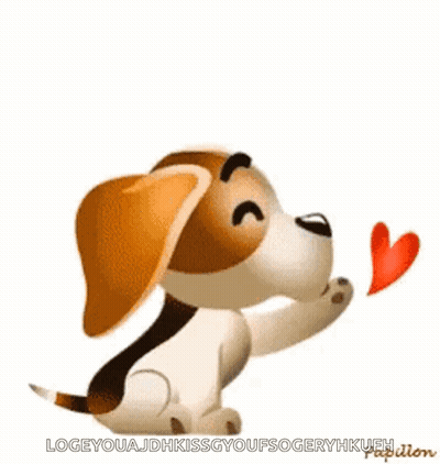 Brown and White Dog Blowing Kiss with Red Heart