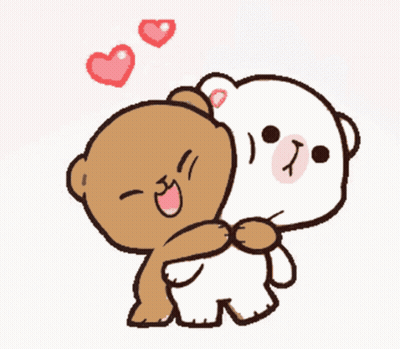 Brown And White Teddy Bears Hugging With Hearts GIF