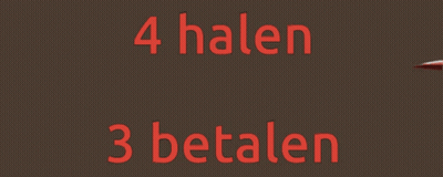 Brown Background With 4 Halen 3 Betalen In Red GIF