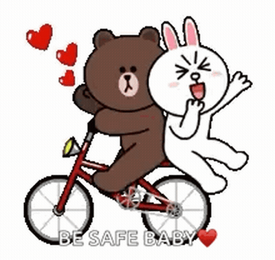 Brown Bear And White Bunny Riding Bicycle GIF