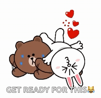 Brown Bear And White Rabbit Laying With Hearts GIF