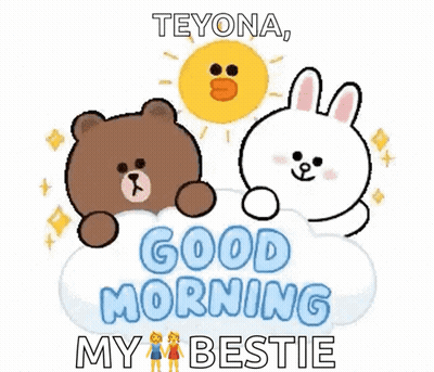 Brown Bear And White Rabbit On Cloud Saying Good Morning GIF