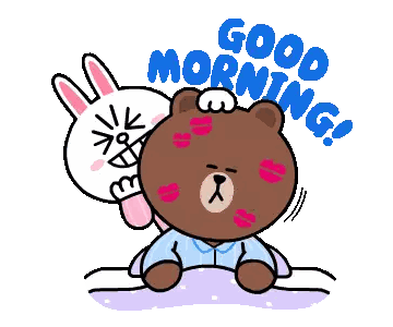 Brown Bear And White Rabbit Saying Good Morning Sticker
