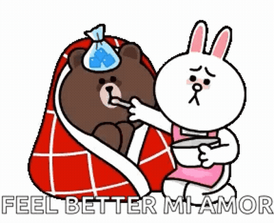 Brown Bear And White Rabbit Sitting With Feel Better Mi Amor GIF