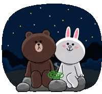 Brown Bear And White Rabbit Under Starry Sky Sticker