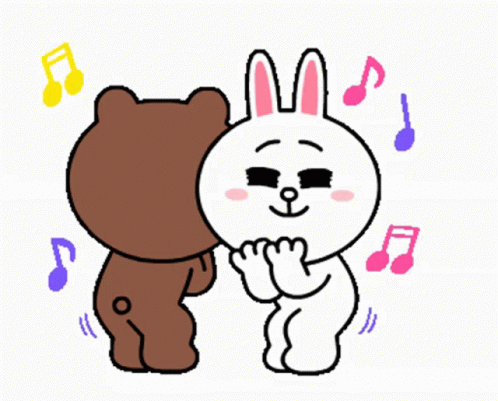 Brown Bear And White Rabbit With Music Notes GIF