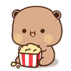 Brown Bear Eating Popcorn Sticker