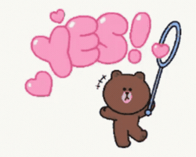 Brown Bear Holding Magnifying Glass In Front Of Yes Sign GIF