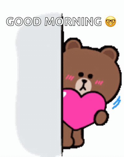 Brown Bear Holding Pink Heart Saying Good Morning GIF