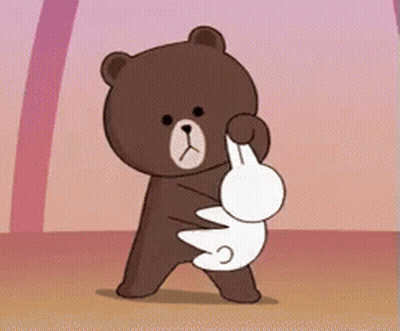 Brown Bear Holding White Rabbit GIF