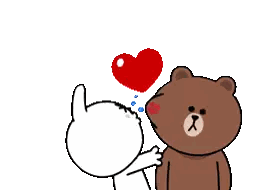 Brown Bear Kissing White Bunny With Heart Sticker