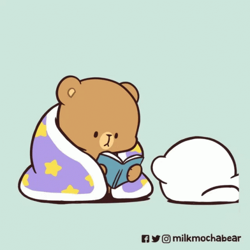 Brown Bear Reading Book Next To White Bear GIF