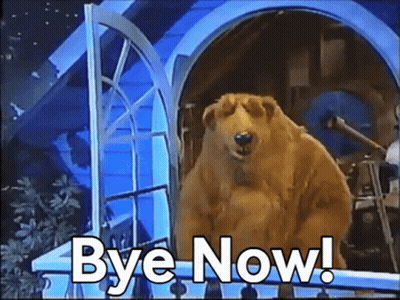 Brown Bear Saying Bye Now In Front Of Blue House GIF
