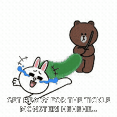 Brown Bear Tickling Bunny With Stick GIF