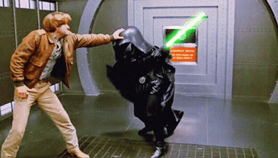 Brown Jacket Man, Black Suit Man, Green Lightsaber GIF