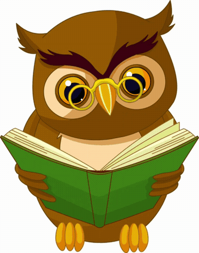 Brown Owl Wearing Glasses Reading Green Book GIF
