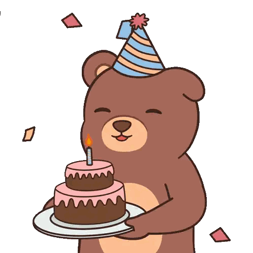 Brown Teddy Bear Holding Birthday Cake Sticker