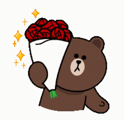 Brown Teddy Bear Holding Bouquet Of Roses GIF