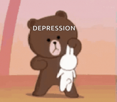 Brown Teddy Bear Holding Rabbit Depression GIF