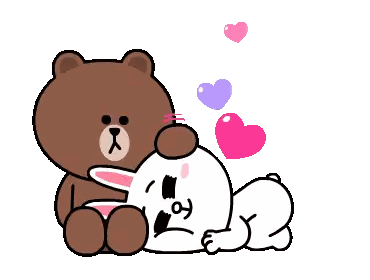 Brown Teddy Bear Hugging White Rabbit Sticker