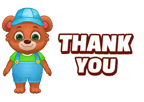 Brown Teddy Bear In Overalls And Blue Hat Saying Thank You Sticker