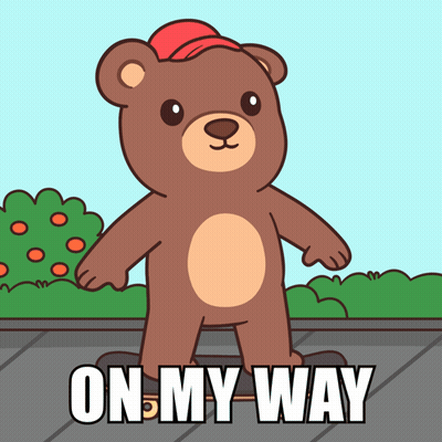 Brown Teddy Bear In Red Hat And Sunglasses On My Way GIF
