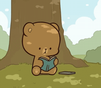 Brown Teddy Bear Reading Book Under Tree GIF