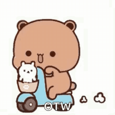 Brown Teddy Bear Riding Blue Scooter With White Rabbit GIF