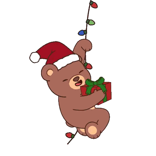 Brown Teddy Bear With Santa Hat Holding Gift Sticker
