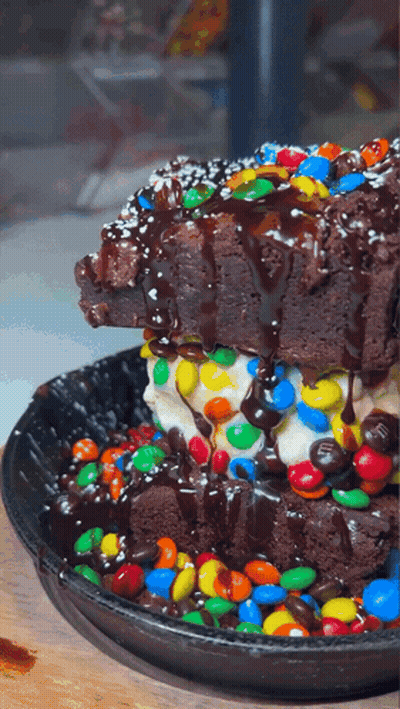 Brownie Covered In Chocolate And M&M's GIF